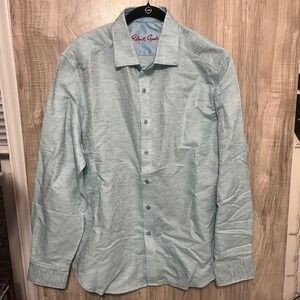 Robert Graham Classic Fit XL Blue Jacquard Button Down Shirt Floral Cuff